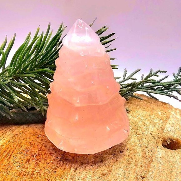 Nature Rose Quartz Hand Carved 2.2" Christmas Tree Decor - Picture 3 of 10